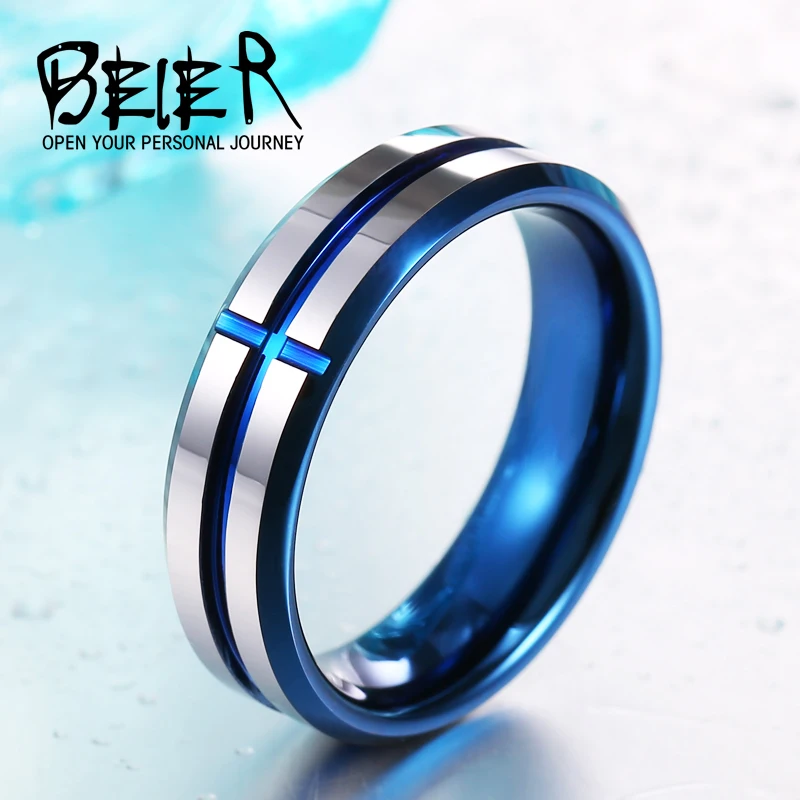 BEIER New arrive  Royal Men's Fashion Cross dull polish Ring 100% Tungsten High Quality Wedding Jewelry BR-W049