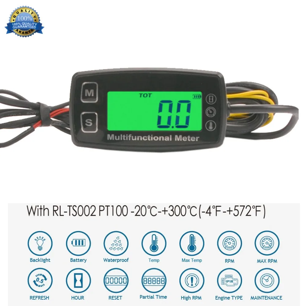 Digital Tach Hour Meter Thermometer LCD Temp-Meter for Gaslon Engine Motorcycle Marine Jet Boat Buggy Tractor Pit Bike Paramotor