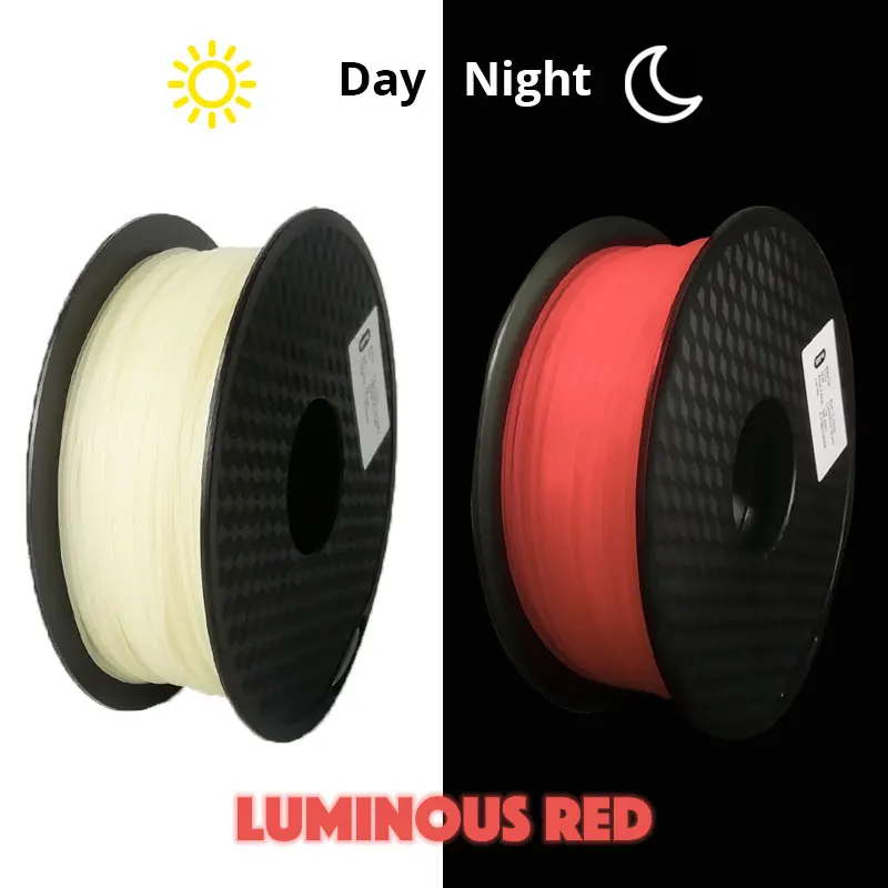 3D Printer PLA Luminous Color Filament Glow In The Dark Red Dimensional Accuracy +/- 0.05mm, 1KG Spool, 1.75mm Luminous Red