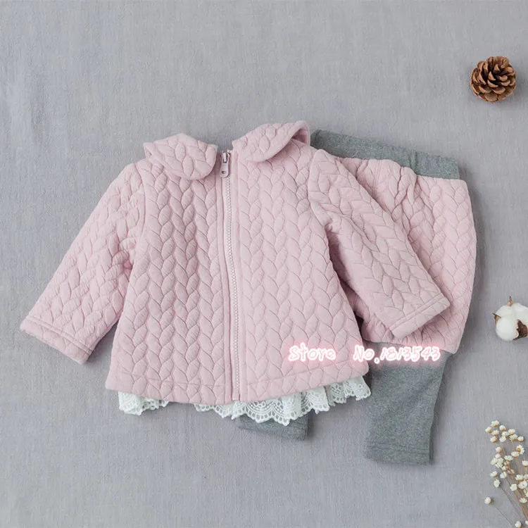 kids baby girls set New Autumn Winter baby thick outfits warm clothes two piece sets lace hem 3-24M baby wear