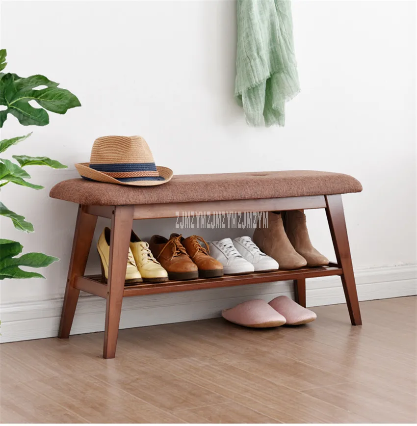 Nordic Simple Doorway Natural Bamboo Creative Wear Shoes Low Stool With Storage Layer Soft Seat Cushion Shoes Changing Bench