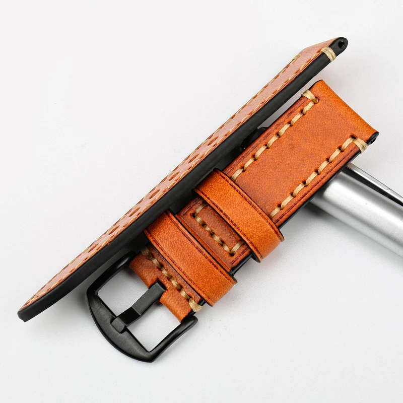 MAIKES Watch Accessories Watch Band For PANERAI FOSSIL Genuine Leather Strap Brown 20 22 24 26mm Watchband Bracelet