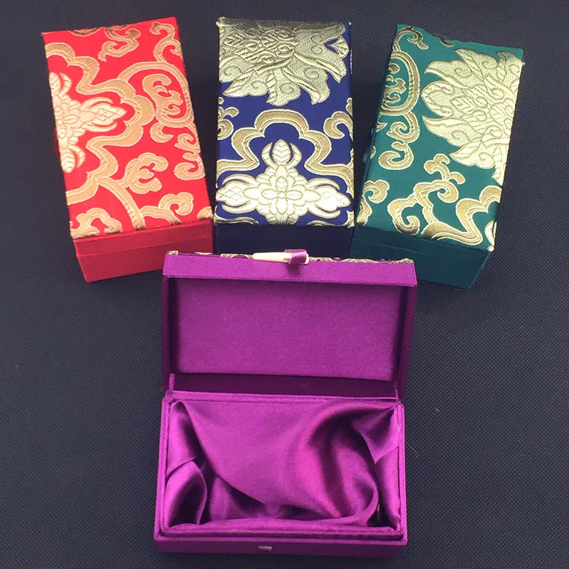 4pcs Custom Chinese Silk Brocade Cotton Filled Jewelry Boxes Rectangle Gift Packaging Jewellery Watch Crafts Storage Case