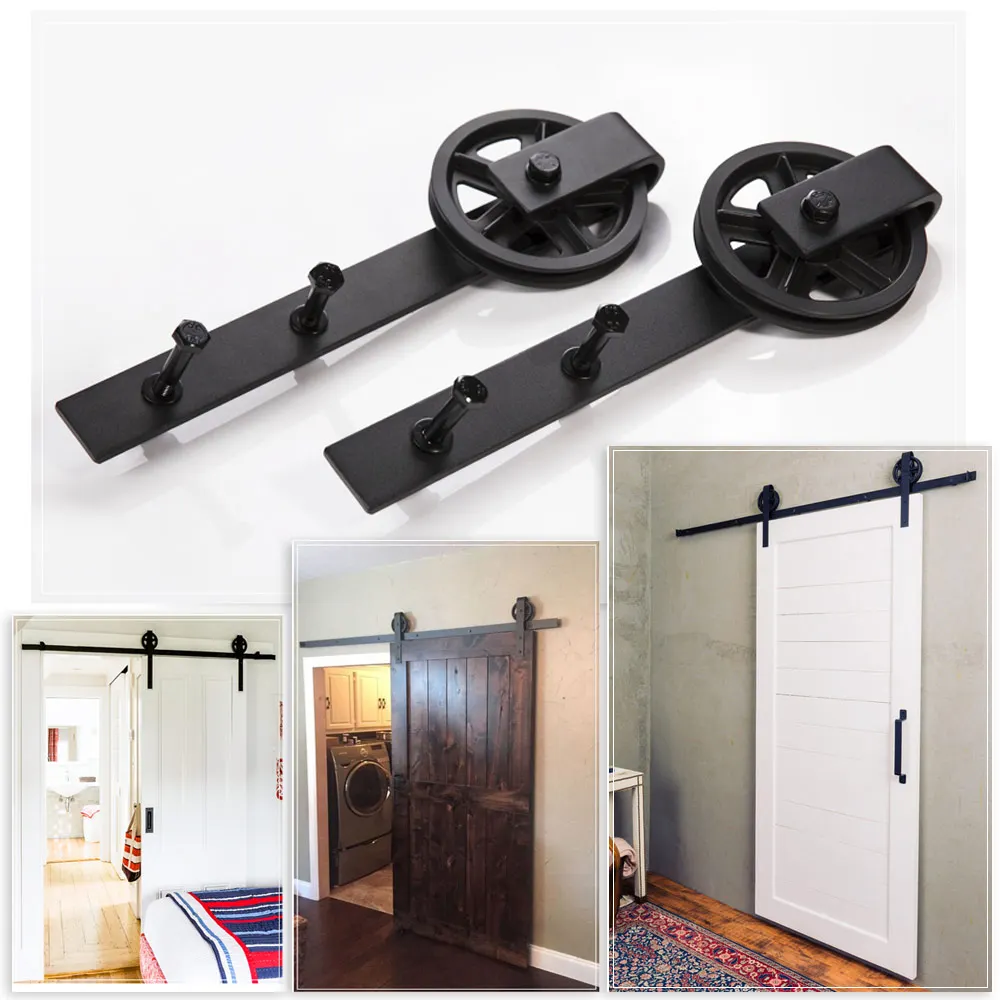 For Russian Vintage Industrial Wheel Sliding Barn Wood Door Interior Closet Door Kitchen Door Track Kit Track System Hardware