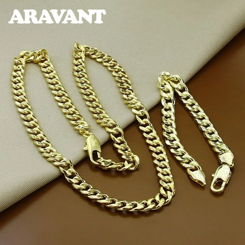 

Gold Jewelry Set For Men 925 Silver Necklace Bracelet Chains Jewelry