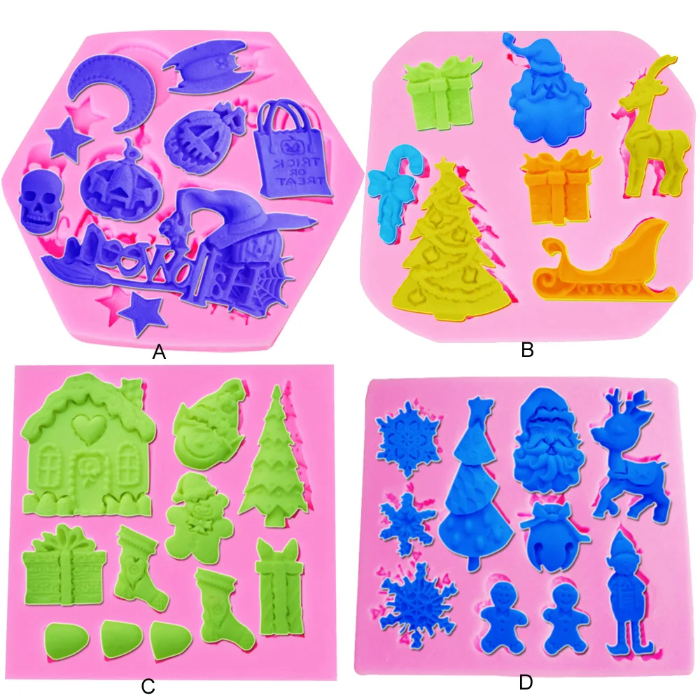 M256 Christmas Theme Chocolate Party Cake Decorating Tools DIY Fondant Silicone Mold Gumpaste Candy Moulds