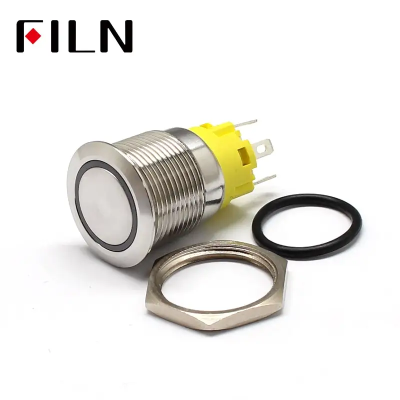 19mm 6V 12V 24V 110V 220V Ring LED Momentary Latching Stainless Steel Anti Vandal IP65 Waterproof Metal Push Button Switch