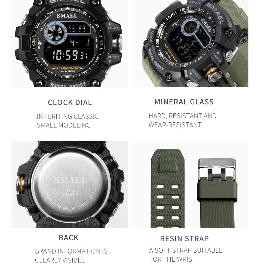 SMAEL Outdoor Sports Watches for Men Digital Watch Men\'s Electronic Military Clock Male Big Dial Fashion Watch Relogio Masculino