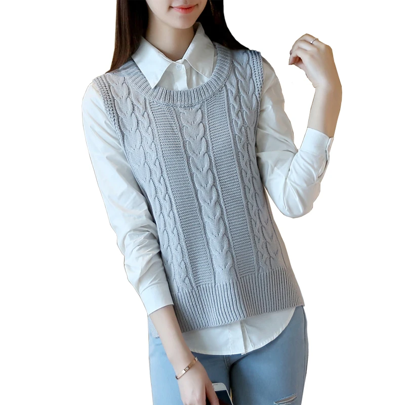 Chinese New Year Vest Women Casual Pure color Sleeveless Sweater Loose Korean High quality Women knit Sweater Vest 4 color