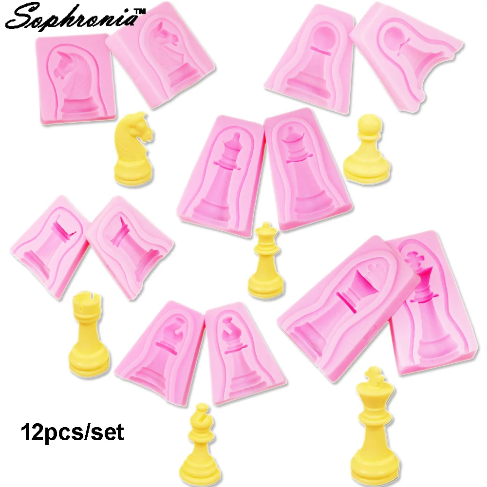 

Sophronia International Chess 6 Sets Fondnat Silicone 3D Double-sided Printing Fondant Sugar Mold Cake Tools,12pcs/set C106