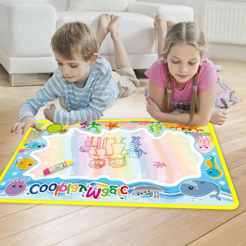 8 Types Water Drawing Mat & 2 Pens Water Doodle Mat Writing Doodle Board Coloring Books Water Painting Rug Kids Educational Toys