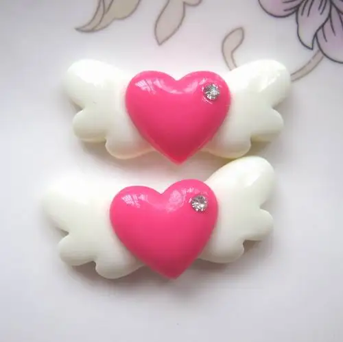 diy flat back resin beads wings heart  for brooch accessory 20pcs