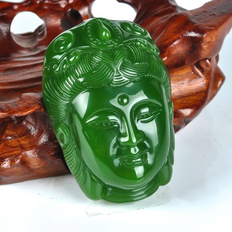 fine jewelry  Natural Jade Jasper Guanyin Head pendant male genuine and Hetian Jade Bodhisattva Buddha statue Pendant