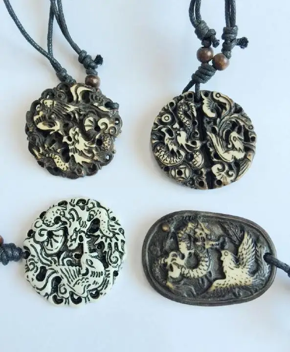 30 PCS Vintage Personality tibet bone powder Amulet Chinese Dragon Phoenix Necklace