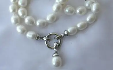 stunning big 10x12mm baroque white freshwater cultured pearl necklace Beads necklace earrings Set