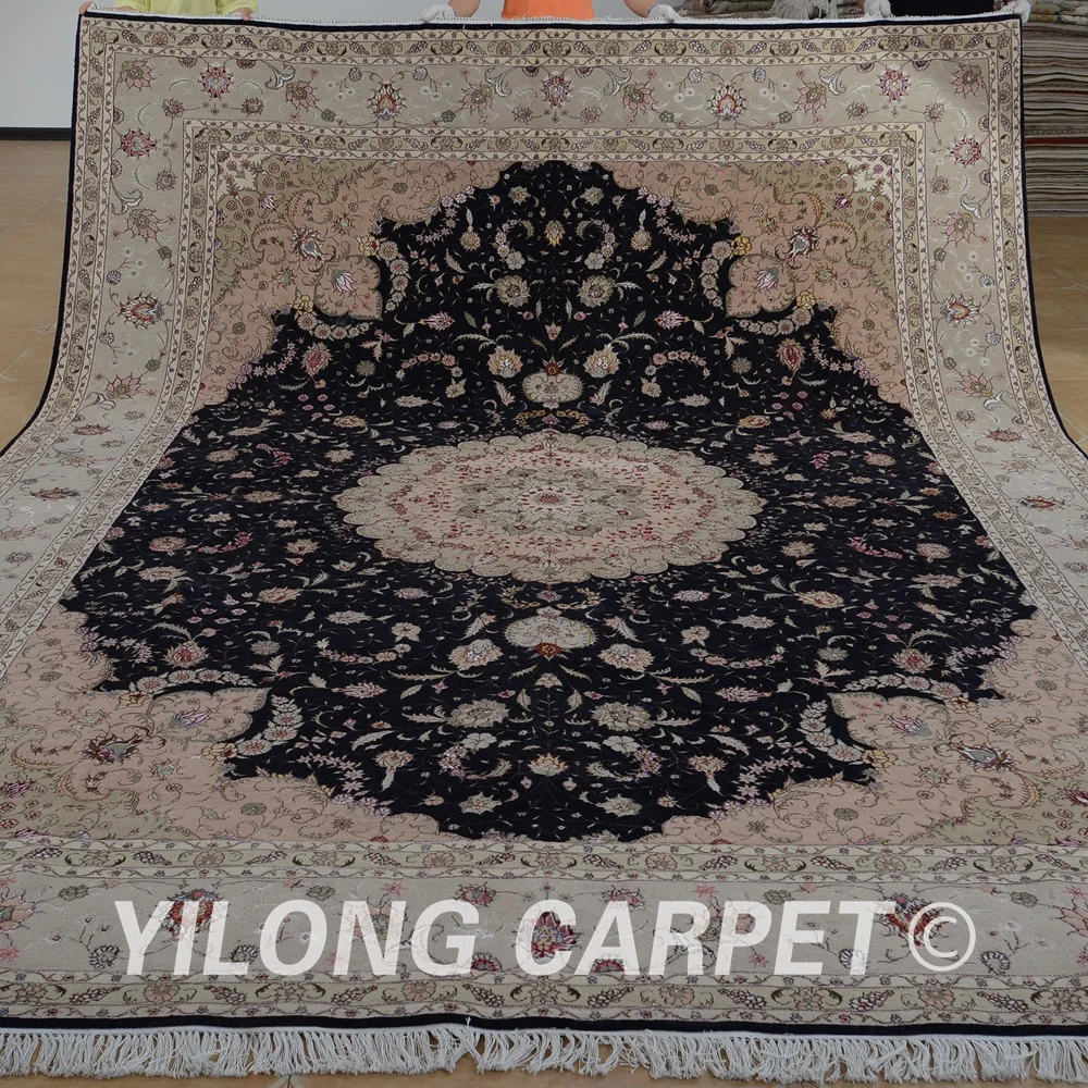 Yilong 9'x12' Top quality wool rug traditional handmade turkish design wool silk carpet (1360-9x12)