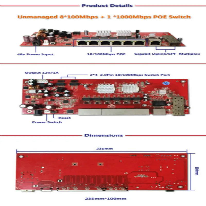 OEM/ODM Yinuo-Link 9 port gigabit SFP switch module support AF/AT  10/100/1000Mbps