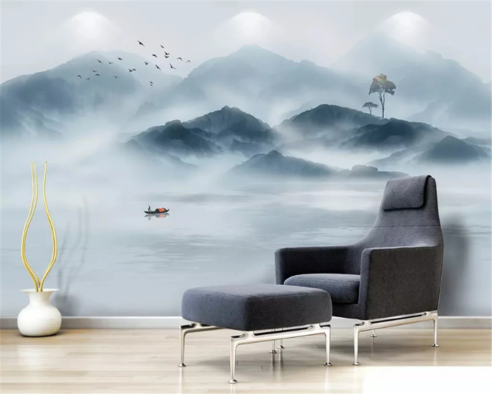 

beibehang Custom silky wallpaper new Chinese classic stereo landscape landscape TV sofa background wall papers home decor behang