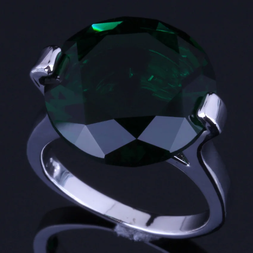 Majestic Round Green Cubic Zirconia Silver Plated Ring V0076