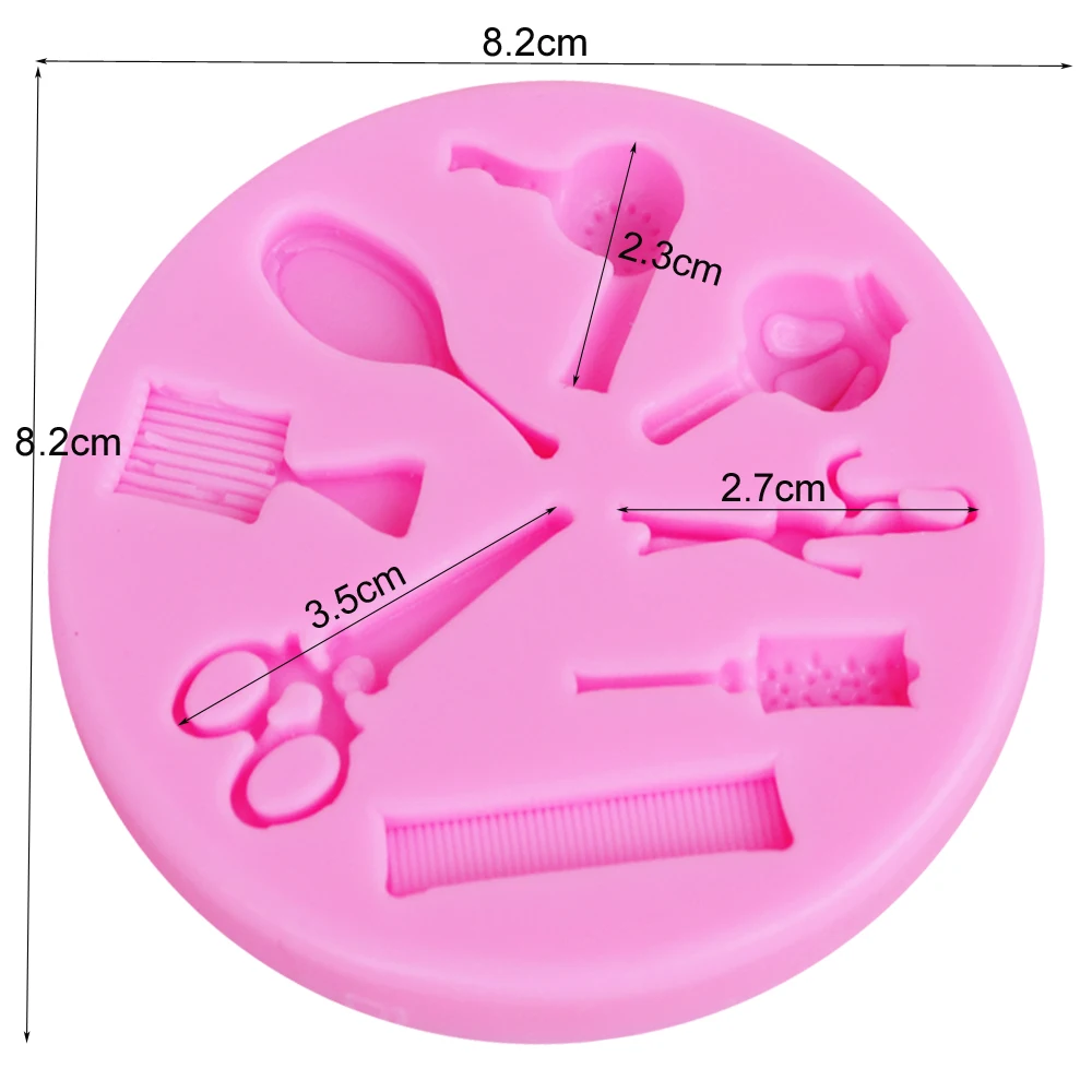 M216 Hairdressing tool, Makeup Mirror, Comb, Hair Dryer Silicone Mold,Sugar Chocolate Cake Decoration Tool Candy Gumpaste Moulds