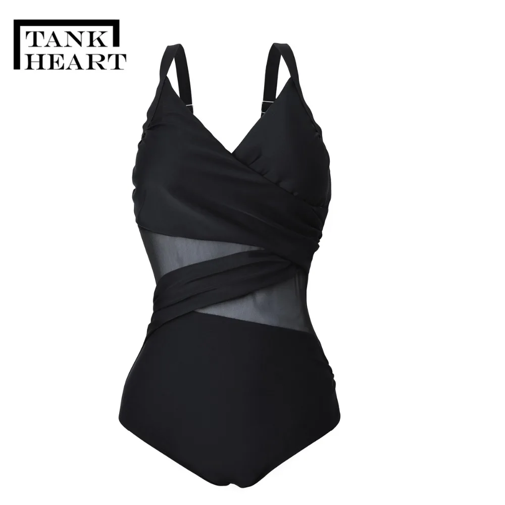 Tank Heart push up Trikini One-Piece Suits Monokini Plus Size Swimwear Women Mesh Sexy Swimsuit One Piece Badpak Swim Suit XXXL