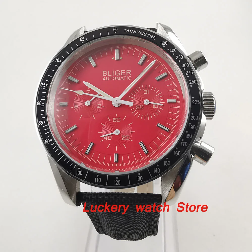 40mm bliger watch red dial Arched glass Multifunction date  Automatic movement men watch-BA70