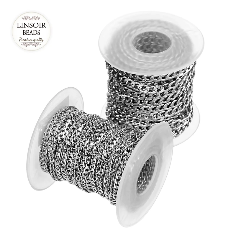 10yards/roll 3mm/4mm/5mm Width Silver/Golden Stainless Steel Metal Link Chain Bulk for DIY Necklaces Bracelets Jewelry Making