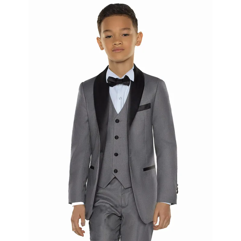 

Boys Grey Suits for Weddings Prom Tuxedo Formal Evening Dress Children Clothing Set 3 piece (Jacket+Pants+Vest) Tailored Costume