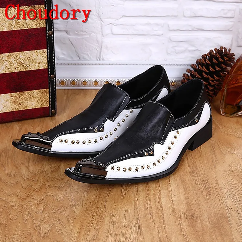 Designer shoes men black and white studded mens pointed toe dress shoes handmade italian shoes men leather dress formal shoes