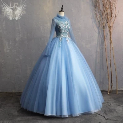 blue stand collar long sleeve beading rococo Medieval Renaissance drama stage Gown Costume Victoria Marie Antoinette Belle opera