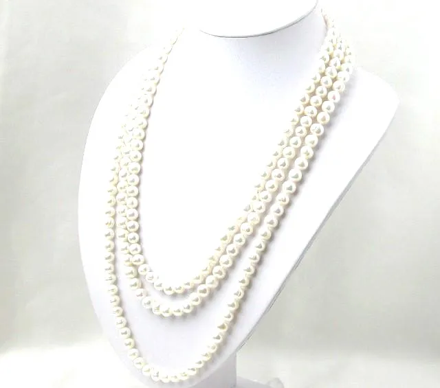 

Qingmos White Freshwater Natural Pearl Necklace for Women with 6-7mm Round White Pearl 80" Long Necklace Women Jewelry 1074