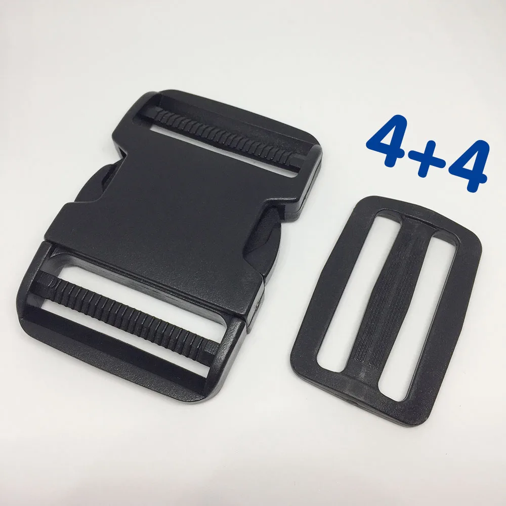 4sets 2inch 5cm Plastic Clasp Side Release Buckles - Includes 4 Triglide Adjustment Clips - Best for Replacement bag clip buckle