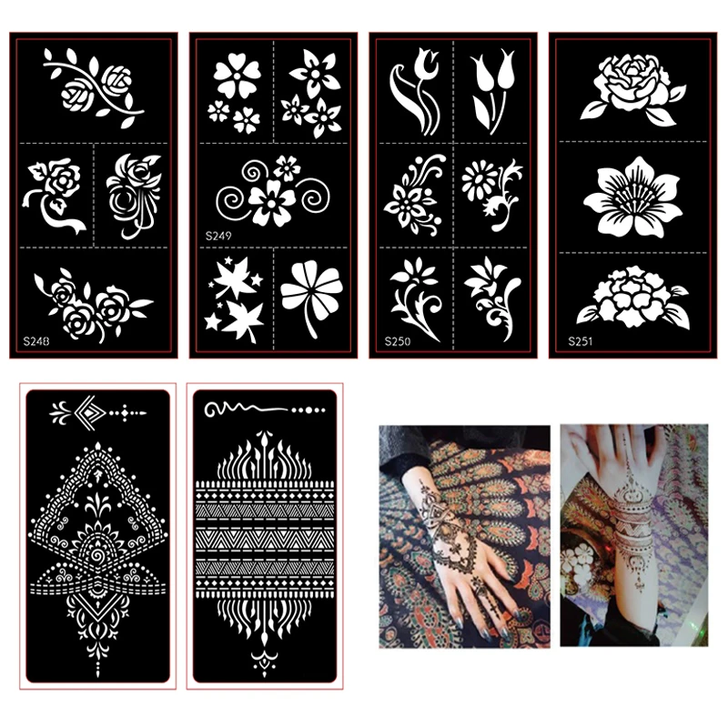 

20pcs/Lot Henna Tattoo Stencils For Body Painting, Mehndi Indian Template Flower Hand Henna Glitter Airbrush Tattoo Stencil