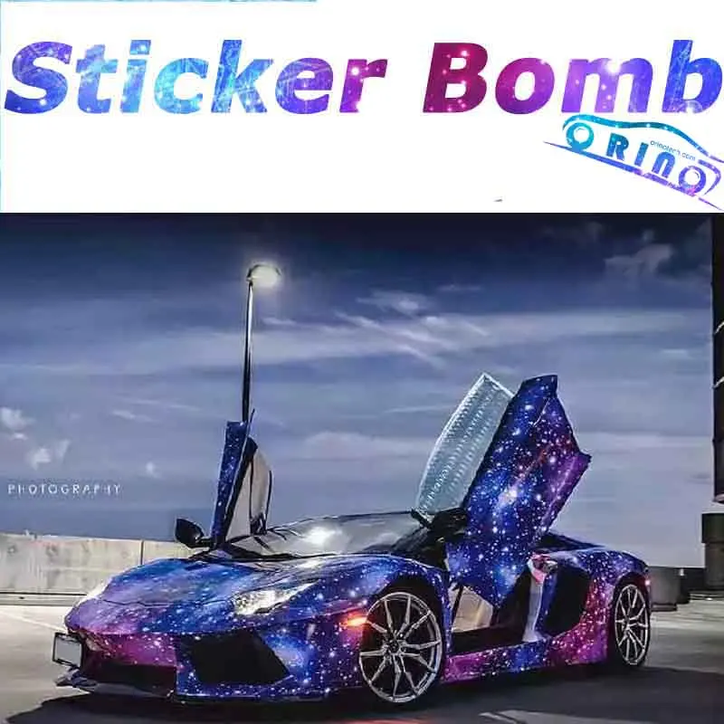 Glossy Shining Starry Galaxy Sticker Bomb Vinyl Wrap With Air Bubble Free Motorcycle Car Decal StickerBomb Film Wraps