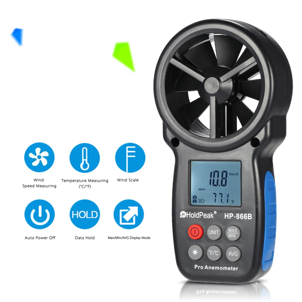 Digital Anemometer Handled Mini Digital LCD Wind Speed Meter Temperature Wind Chill with Backlight HoldPeak HP-866B