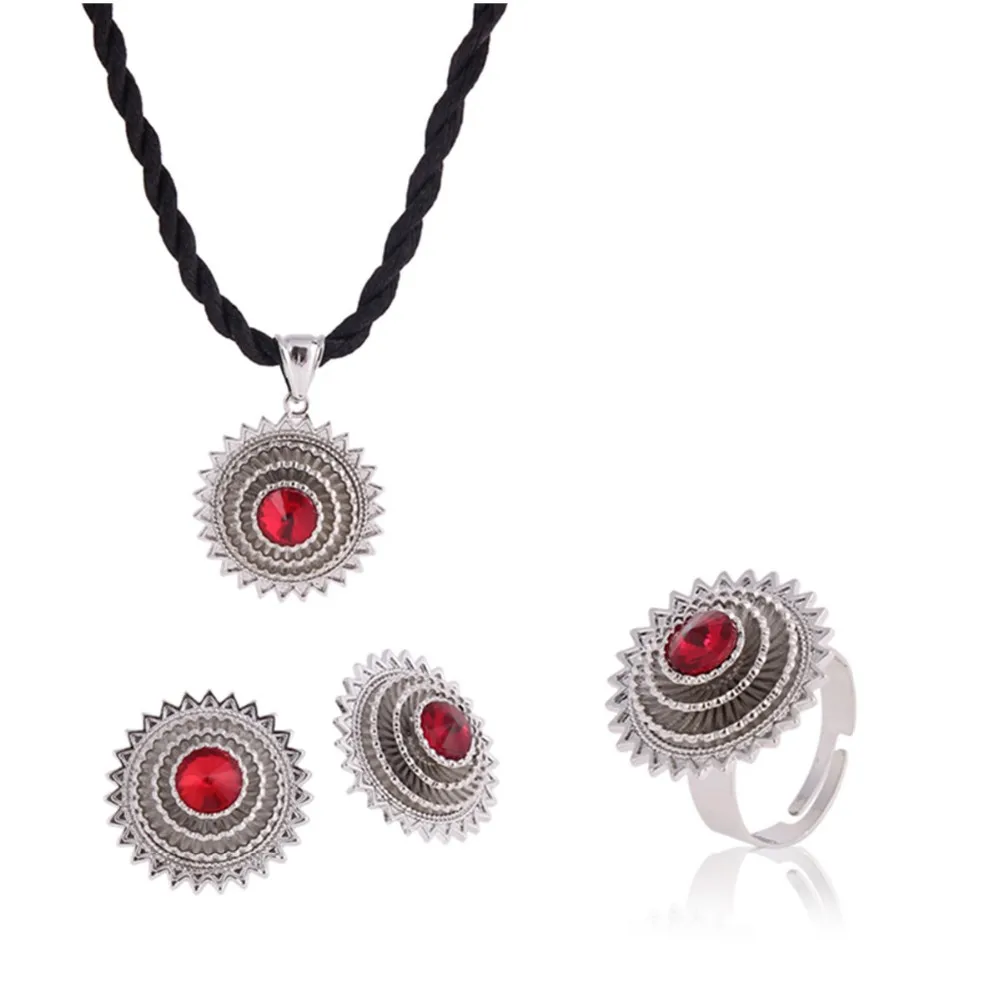 Sky talent bao New Arrival Sliver Color Ethiopian Jewelry sets With Bule/Green/Red Stone African Gift Habesha Jewelry Gift