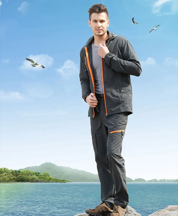 Camping Wandern Kleidung Set Outdoor-Sport Männer Frauen Sommer Sportswear Anzug Mit Kapuze Jacken Hosen Schnell Trocken Atmungs Set ST01 – Detail 15