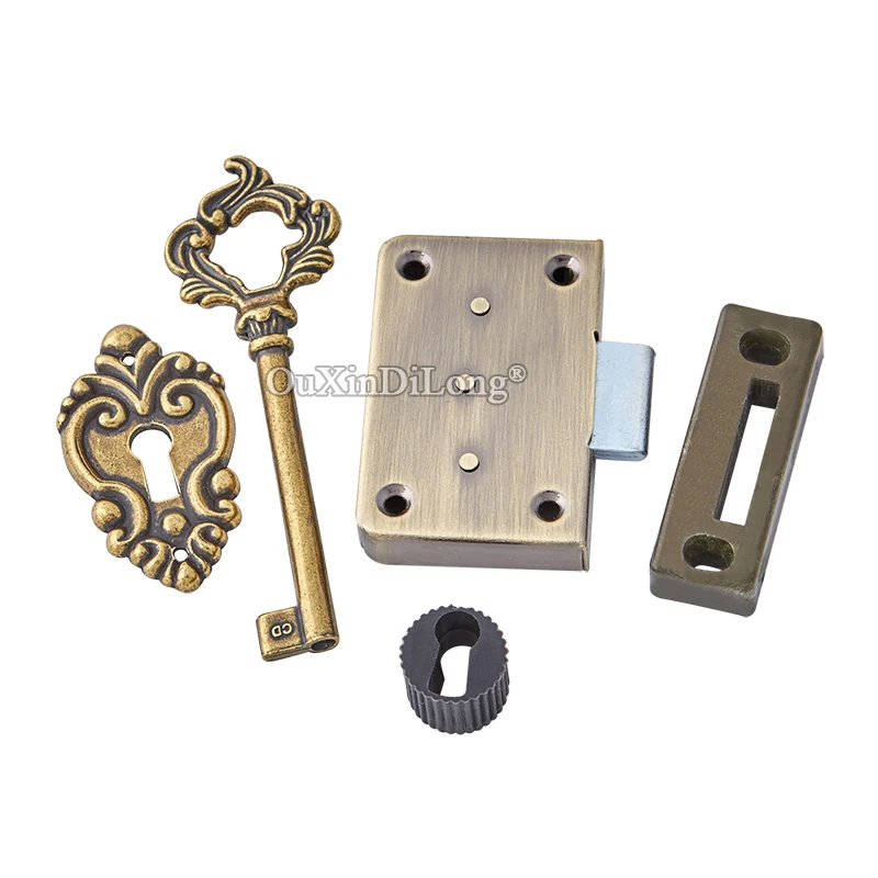 Retro 10Sets Vintage Antique Metal Drawer Locks Retro Padlock Jewelry Wooden Box Lock for Cupboard Drawer Cabinet w Key