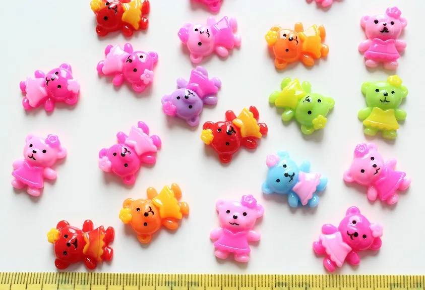 250pcs Resin kawaii hand paint Bear w/flower ,Deco cabochons Flatbacks mixed colors 20mm