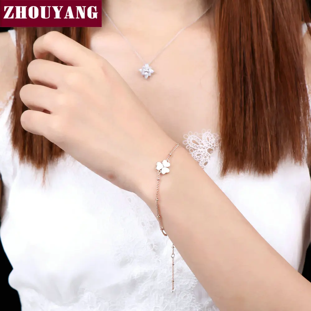 Heart Clover Charming Bracelet Rose Gold Color Jewelry Party Wedding Gift For Women Top Quality H142