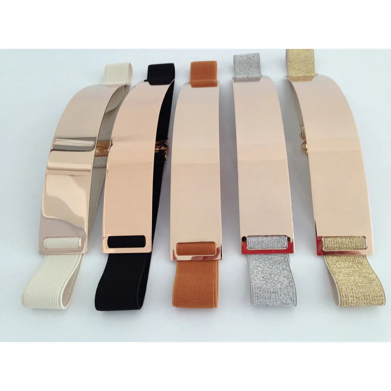 Women fashion elastic belt mirror gold keeper cuty 5 color choice Casual bg-062