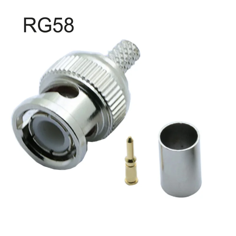 10pcs/lot BNC Male Crimp Type Connector for CCTV Systems Female Coupler Connector BNC RG58/RG59/RG6  Wholesale