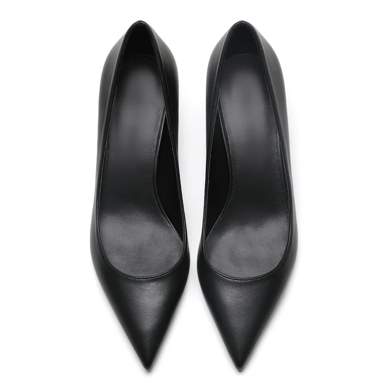 KATELVADI Shoes Women Pumps 5CM Mid Heels Black Split Leather Woman Shoes Sexy Pointed Toe Wedding Party Shoes  K-363