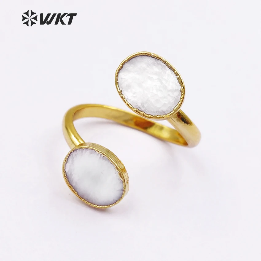 WT-R299 WKT New Metal Electroplated Adjustable Rings Oval Shape Elegant White Shell Women Jewelry Gift Procurement