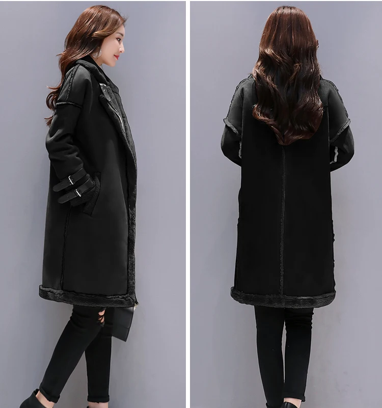 Women Suede Fur Coat Warm Fashion Long Trench Coats Jackets Faux Sheepskin 2022 Autumn Winter F0102 Lamb Fleece 2 Choices