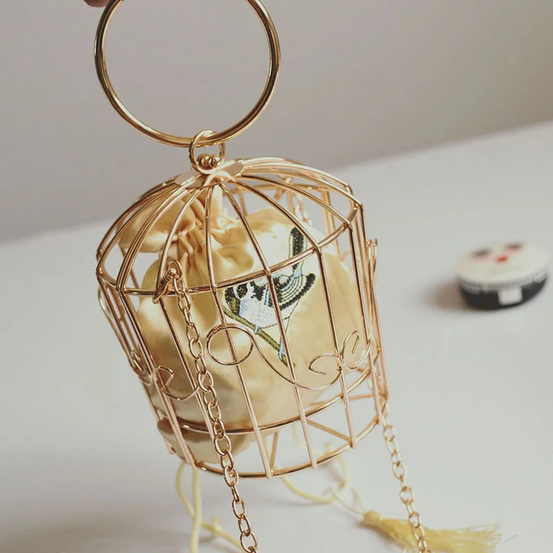 BENVICHED Personality Bird Cage Women Handbag Tote Metal Cage Girls Top-Handle Bags Coin Purse Fashion Party Pouch Clutch B042