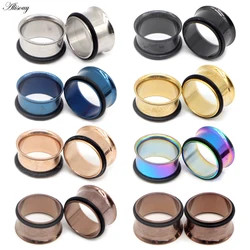 2PCS Surgical Steel Single Flare Flesh Hollow Tunnel Ear Plugs Expander Ear Stretchers Earring Gauges Body Piercing Jewelry