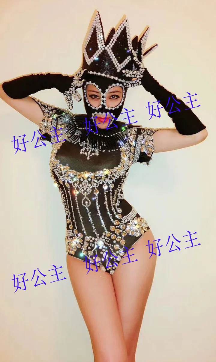 Sexy Nightclub Clothes Black Rhinestone Bodysuit Dj Crystal Jumpsuit Woman Stage Outfit Stage Costumes female Singers clothing