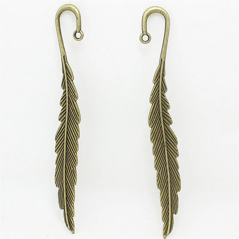 6 pcs 14*116mm fashion classics wholesales feather shape   Antique Bronze lead free metal alloy big bookmark D1060