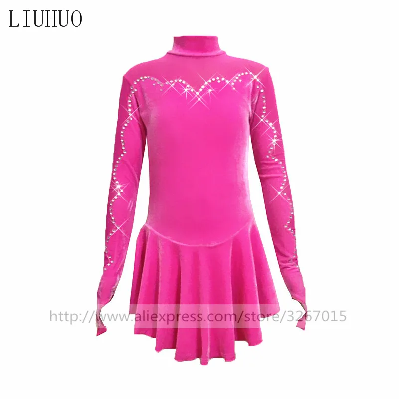 Figure Skating Dress Women's Girls' Ice skatin Dress Stand collar long sleeve red High-grade velvet fabric Sparkling rhinestones